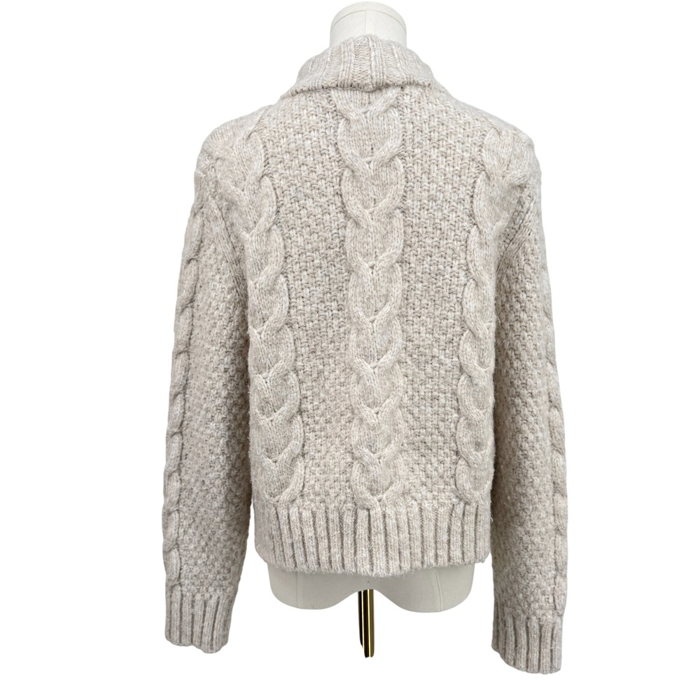 Chunky Cable Knit Mock Neck Sweater‎ Beige Oatmeal Heather Long Sleeve Textured - Picture 6 of 9